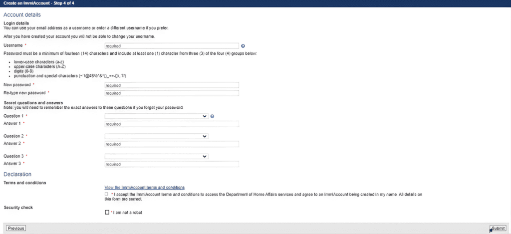 Create ImmiAccount Guide