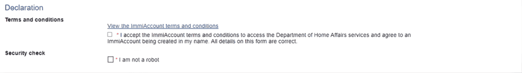 ImmiAccount Declaration