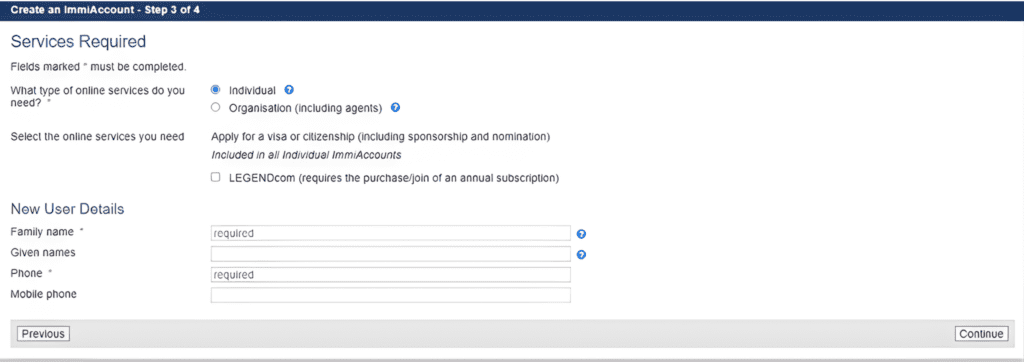 Individual ImmiAccount