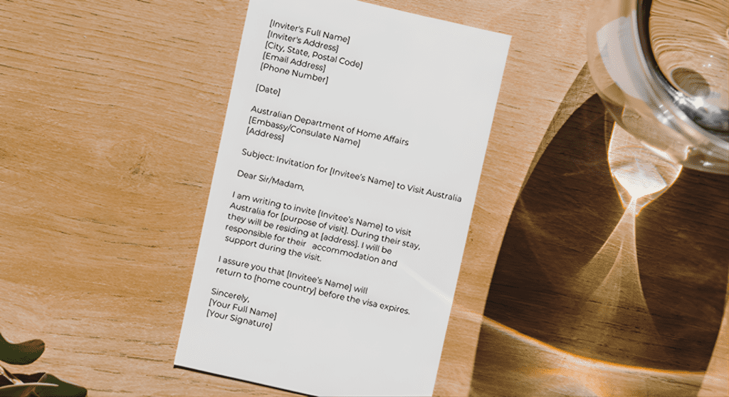 Invitation Letter for Visitor Visa Australia Sample