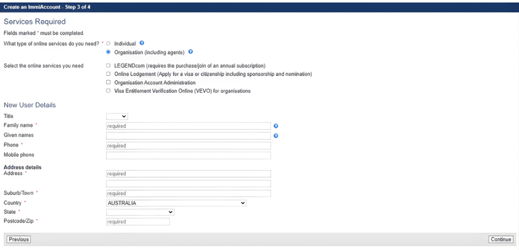 Organisation ImmiAccount