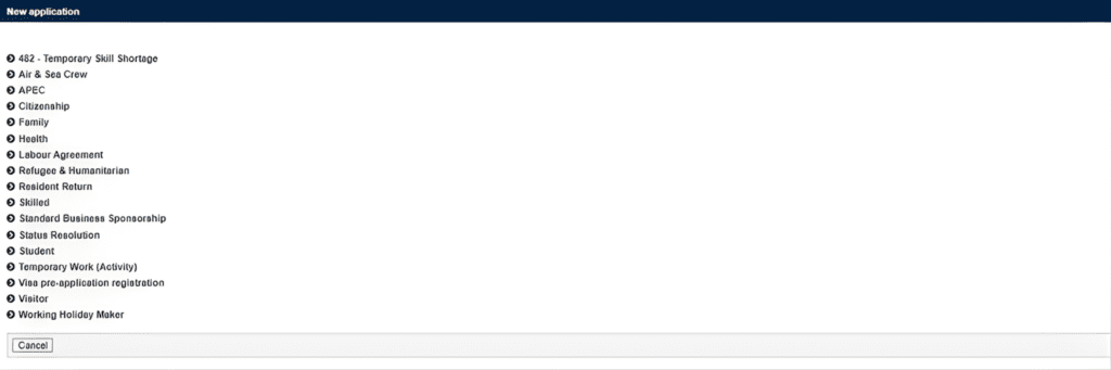 Visa Application from ImmiAccount